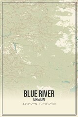 Retro US city map of Blue River, Oregon. Vintage street map.