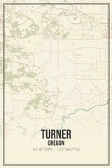Retro US city map of Turner, Oregon. Vintage street map.