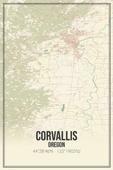 Retro US city map of Corvallis, Oregon. Vintage street map.
