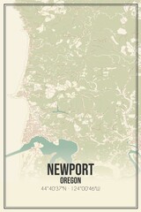 Retro US city map of Newport, Oregon. Vintage street map.