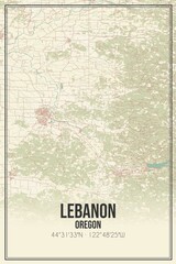 Fototapeta premium Retro US city map of Lebanon, Oregon. Vintage street map.