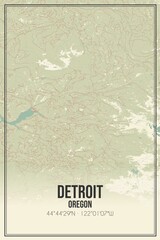 Retro US city map of Detroit, Oregon. Vintage street map.