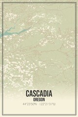 Retro US city map of Cascadia, Oregon. Vintage street map.