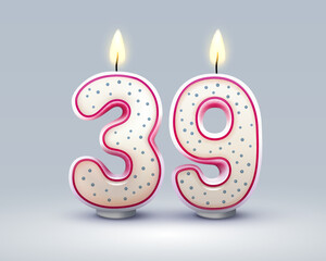 Happy Birthday years. 39 anniversary of the birthday, Candle in the form of numbers. Vector