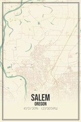 Retro US city map of Salem, Oregon. Vintage street map.