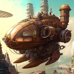 Steampunk art style.Old mechanism.Generating image by Neural Network.Robots out control.3D render