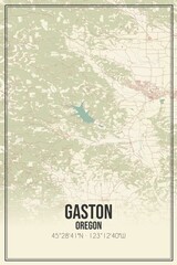 Retro US city map of Gaston, Oregon. Vintage street map.