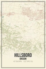 Retro US city map of Hillsboro, Oregon. Vintage street map.