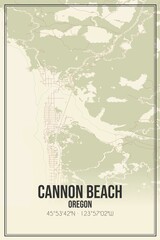 Retro US city map of Cannon Beach, Oregon. Vintage street map.