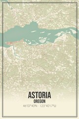 Retro US city map of Astoria, Oregon. Vintage street map.