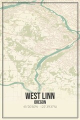 Retro US city map of West Linn, Oregon. Vintage street map.
