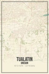 Retro US city map of Tualatin, Oregon. Vintage street map.