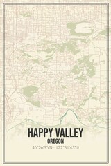 Retro US city map of Happy Valley, Oregon. Vintage street map.