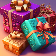 New Year's celebration, gifts in bright packaging.
