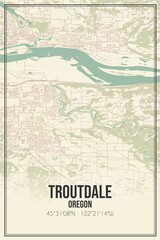 Retro US city map of Troutdale, Oregon. Vintage street map.