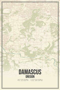 Retro US City Map Of Damascus, Oregon. Vintage Street Map.