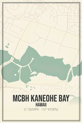 Retro US city map of Mcbh Kaneohe Bay, Hawaii. Vintage street map.
