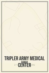 Retro US city map of Tripler Army Medical Center, Hawaii. Vintage street map.