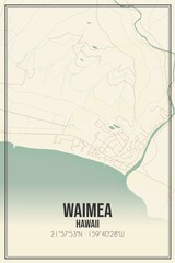 Retro US city map of Waimea, Hawaii. Vintage street map.