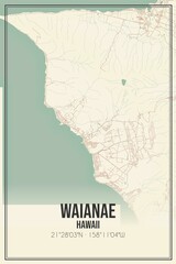 Retro US city map of Waianae, Hawaii. Vintage street map.