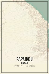 Retro US city map of Papaikou, Hawaii. Vintage street map.