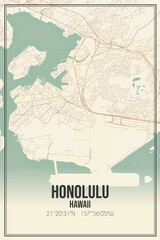 Retro US city map of Honolulu, Hawaii. Vintage street map.