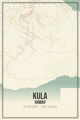 Retro US city map of Kula, Hawaii. Vintage street map.