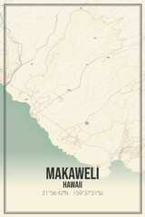 Retro US city map of Makaweli, Hawaii. Vintage street map.