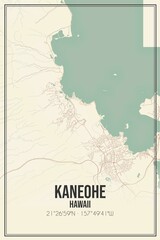 Retro US city map of Kaneohe, Hawaii. Vintage street map.