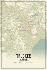 Retro US city map of Truckee, California. Vintage street map.