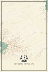 Retro US city map of Aiea, Hawaii. Vintage street map.