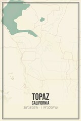 Retro US city map of Topaz, California. Vintage street map.