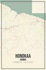 Retro US city map of Honokaa, Hawaii. Vintage street map.
