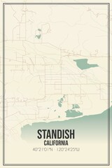 Retro US city map of Standish, California. Vintage street map.