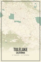 Retro US city map of Tulelake, California. Vintage street map.
