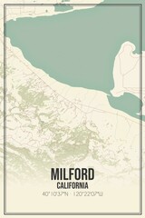 Retro US city map of Milford, California. Vintage street map.