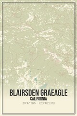 Retro US city map of Blairsden Graeagle, California. Vintage street map.