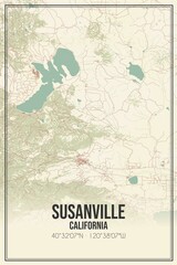 Retro US city map of Susanville, California. Vintage street map.