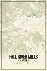 Retro US city map of Fall River Mills, California. Vintage street map.