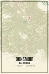 Retro US city map of Dunsmuir, California. Vintage street map.