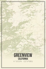 Retro US city map of Greenview, California. Vintage street map.