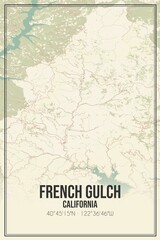 Retro US city map of French Gulch, California. Vintage street map.