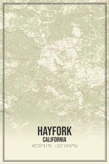 Retro US city map of Hayfork, California. Vintage street map.