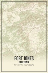 Retro US city map of Fort Jones, California. Vintage street map.