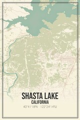 Retro US city map of Shasta Lake, California. Vintage street map.