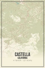 Retro US city map of Castella, California. Vintage street map.