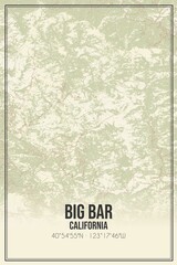 Retro US city map of Big Bar, California. Vintage street map.