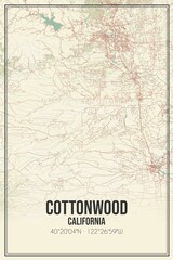 Retro US city map of Cottonwood, California. Vintage street map.