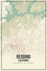 Retro US city map of Redding, California. Vintage street map.