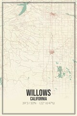 Retro US city map of Willows, California. Vintage street map.